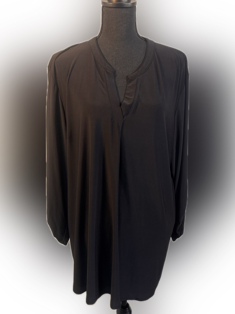 Cato Women's Plus Size 22W/24W Solid Black V-Neck Long Sleeve Blouse Tunic